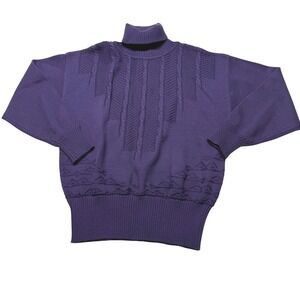 BOGNER vintage Purple Textured Knit Turtleneck Sweater Women's Size M Wool Blend